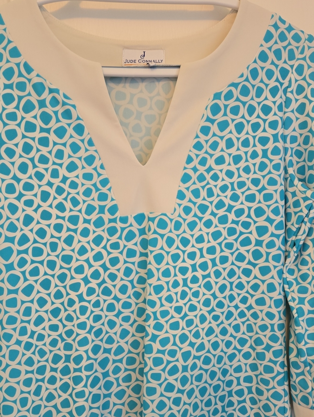 Jude Connally Turquoise and White Geometric Tunic